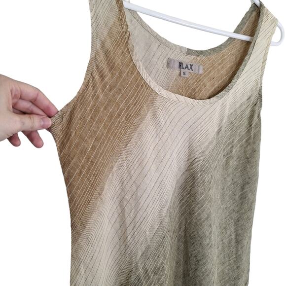 Flax 100% Linen Boho Sage Rust Cream Vertical Stripe Super Cute Tank S - Picture 4 of 11